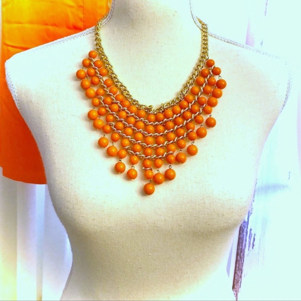 Lucia Vintage Style Orange Beaded Bib Statement Necklace 20β - Picture 4 of 7